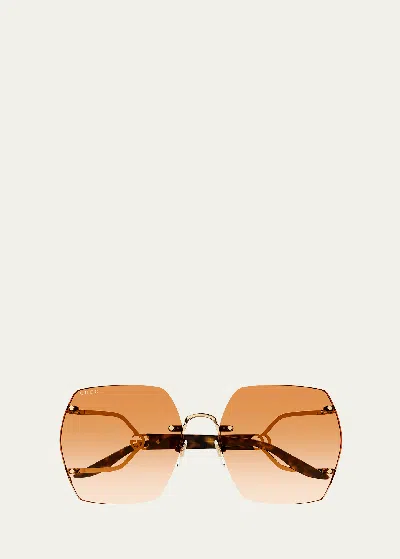 Gucci Rimless Gg Metal Butterfly Sunglasses In Gold