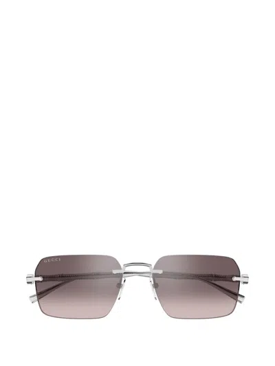 Gucci Rimless Rectangle-frame Sunglasses In Brown