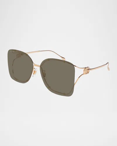 Gucci Rimless Square Metal Sunglasses In Pink