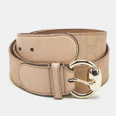 Pre-owned Gucci Ring Buckle 85cm Belt Gold/peach Lurex Fabric And Leather