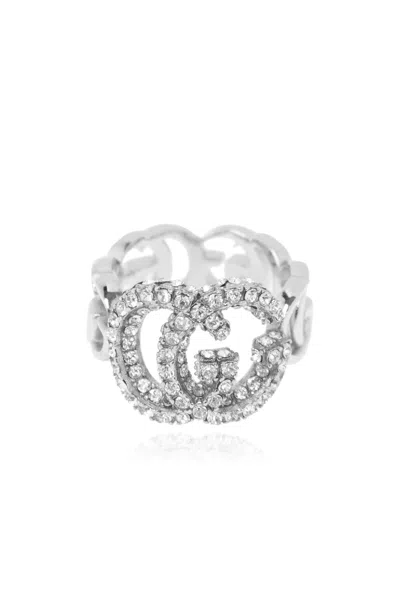 Gucci Ring With Shimmering Crystals In Metallic