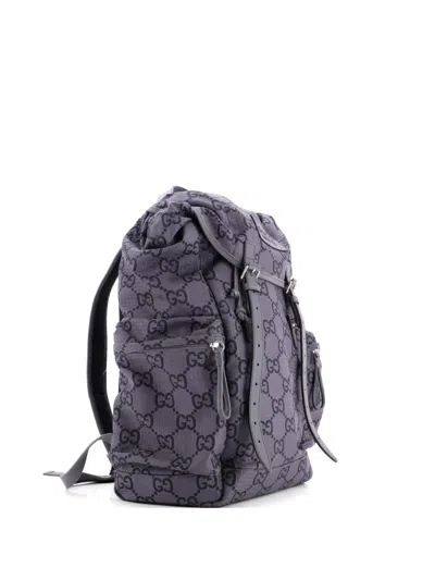 Pre-owned Gucci Ripstop Gg Fabric And Leather Large Backpack In Gray