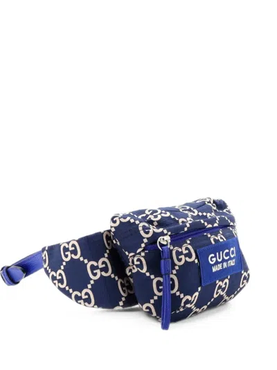 Pre-owned Gucci Ripstop Gg Nylon And Leather Belt Bag In Blue