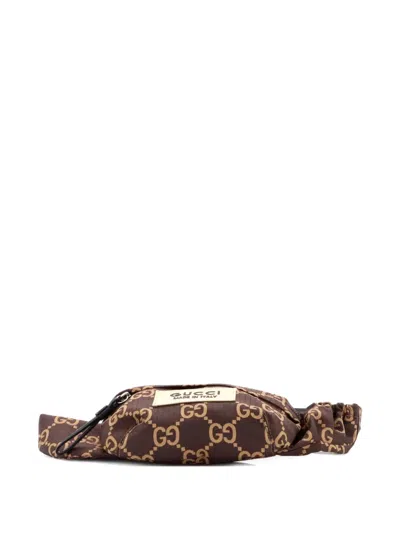 Pre-owned Gucci Ripstop Gg Nylon And Leather Belt Bag In Brown