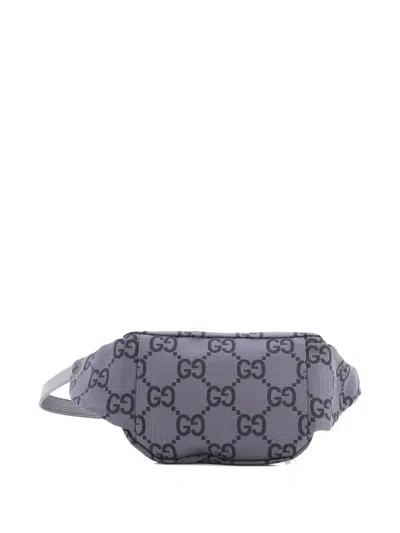 Pre-owned Gucci Ripstop Gg Nylon And Leather Belt Bag In Gray