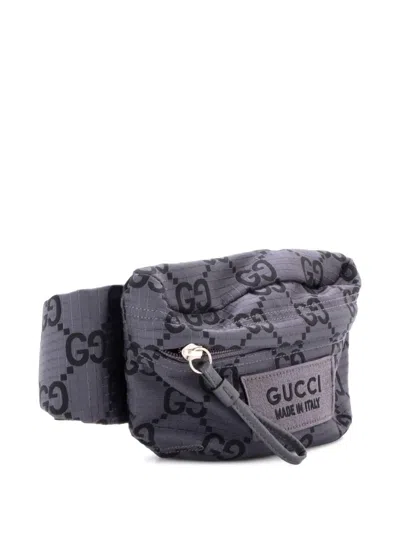 Pre-owned Gucci Ripstop Gg Nylon And Leather Belt Bag In Gray