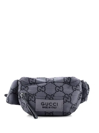 Pre-owned Gucci Ripstop Gg Nylon And Leather Belt Bag In Gray