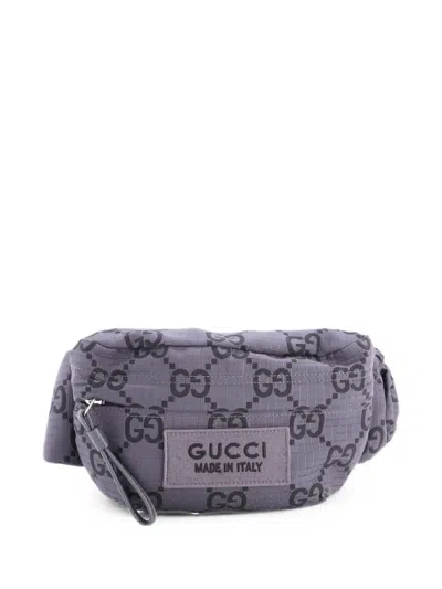 Pre-owned Gucci Ripstop Gg Nylon And Leather Belt Bag In Gray