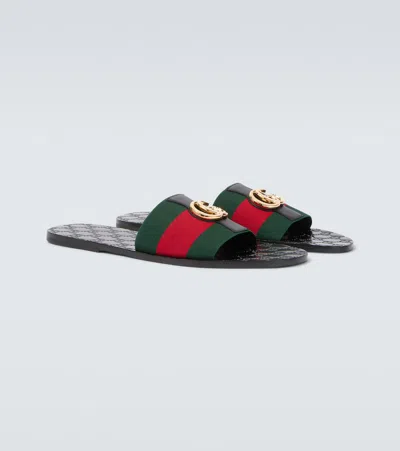 Gucci Riviera Gg Leather Slides In Black