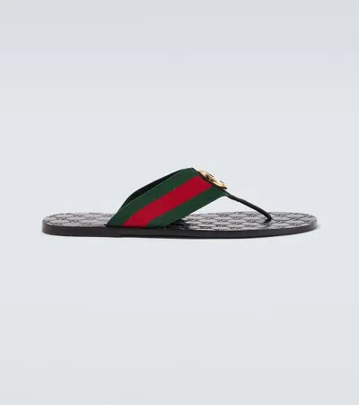 Gucci Riviera Striped Logo-detail Sandals In Black