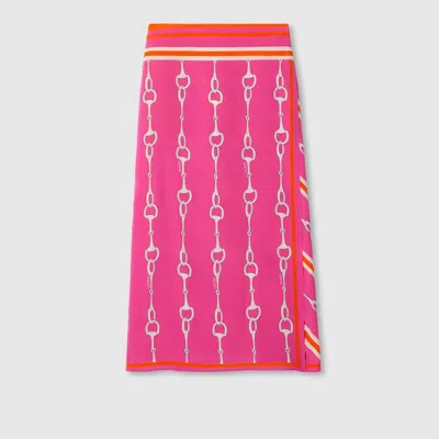 Gucci Horsebit Stripe Print Silk Skirt In Pink