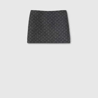 Gucci Gg Boutonné Wool Tweed Skirt In Gray