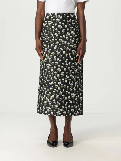 Gucci Women Black Floral Crepe Midi Skirt