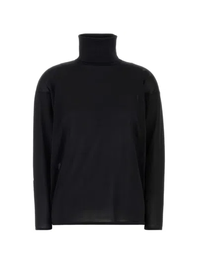 Gucci Silk Turtleneck Sweater Long Sleeves Plain In Blue