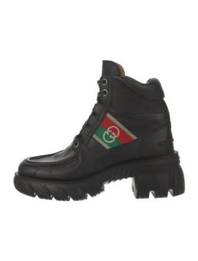 Pre-owned Gucci Romance Web Accent Combat Boots In Black
