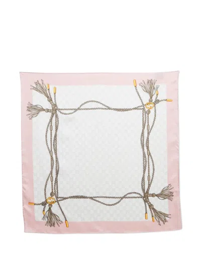 Pre-owned Gucci Rope Gg Scarf In White
