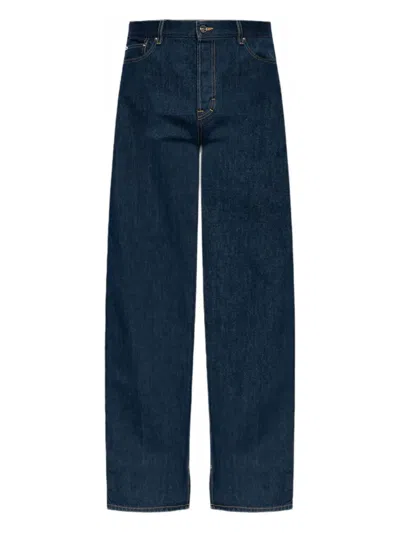 Gucci Rose-embroidered Five-pocket Jeans In Blue