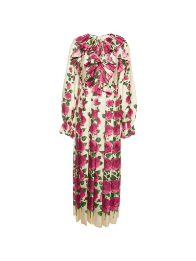 Pre-owned Gucci Rose Garden Ruffled Maxi Dress In Neutrals