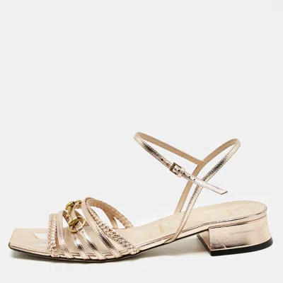 Pre-owned Gucci Rose Gold Leather Ketty Ankle Wrap Sandals Size 40