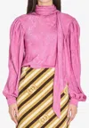 Gucci Silk Twill Shirt Neck Bow Rose Pattern In Pink