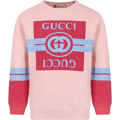 Gucci Kids' Rose Sweatshirt For Girl With Logo In Pink