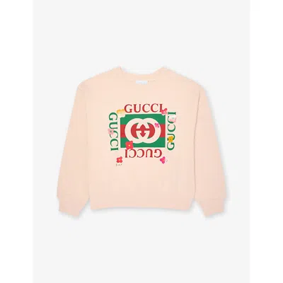 GUCCI ROSE WATER/MC BRANDED-PRINT COTTON-JERSEY SWEATSHIRT 4-12