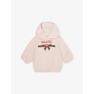Gucci Babies' Web Stripe-bow Logo-print Cotton-jersey Hoody 6- In Rose Water/mc