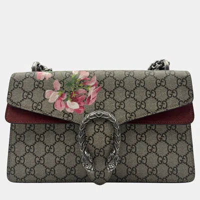 Pre-owned Gucci Rose/beige Gg Supreme Canvas And Suede Small Dionysus Blooms Shoulder Bag In Sand