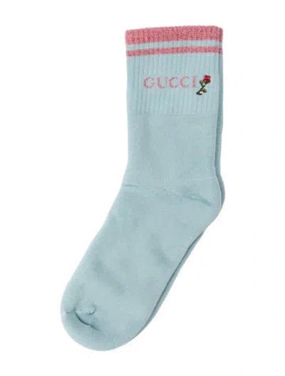 Pre-owned Gucci Rose-embroidered Cotton Ankle Socks In Multi