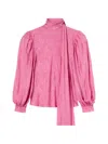 Gucci Silk Twill Shirt Neck Bow Rose Pattern In Pink