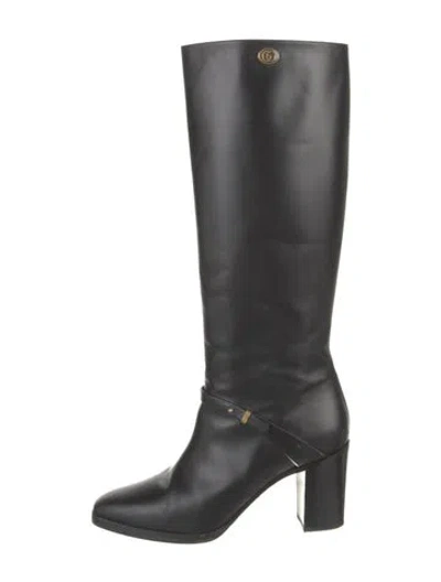 Pre-owned Gucci Rosie Double G Logo Riding Boots In Black