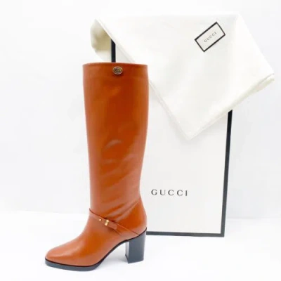 Pre-owned Gucci Rosie Riding Boot 596855 1wm00 28343 Brown Papaya In Box Msrp $1595