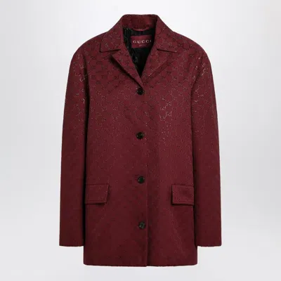 Gucci Rosso Ancora Gg-fabric Jacket With Crystals Women In Burgundy