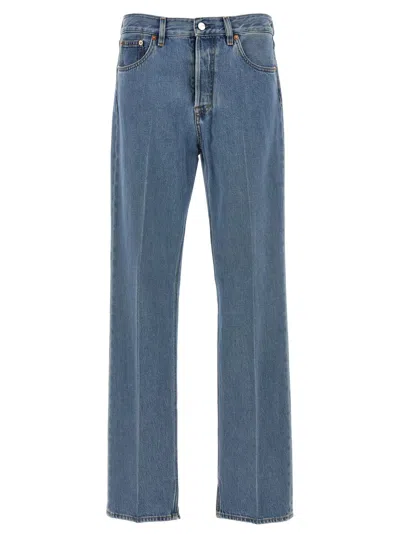Gucci 90s Light Blue Straight Jeans With Logo Patch In Denim Woman