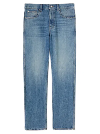 Gucci Rosso Ancora Naplak Label Slim Fit Cotton Jeans With Five-pocket Design In Blue
