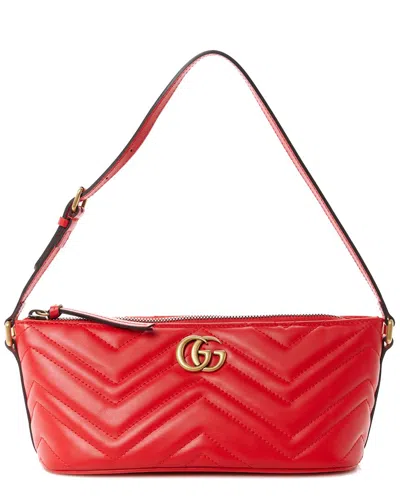 GUCCI GUCCI ROSSO MATELASSE CALFSKIN LEATHER CHEVRON GG MARMONT SLING SHOULDER BAG  (AUTHENTIC PRE-LOVED)