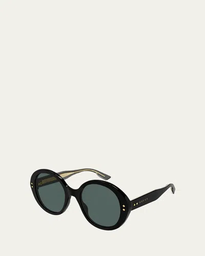 Gucci Round Acetate Sunglasses In Shiny Black