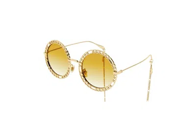 Pre-owned Gucci Round Chain Sunglasses Gold/yellow (gg1113s-001)