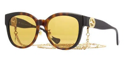 Pre-owned Gucci Round Chain Sunglasses In Havana/yellow (gg1028sk/003)