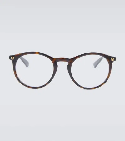 Gucci Round-frame Acetate Glasses In Havana-havana-transparent