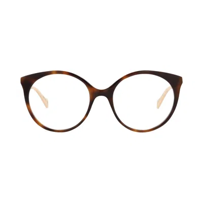 Pre-owned Gucci Round Frame Acetate Optical Frames 'havana/gold/transparent' | Brown | Women's Size Onesize