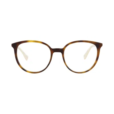Pre-owned Gucci Round Frame Acetate Optical Frames 'havana/silver/transparent' | Brown | Women's Size Onesize
