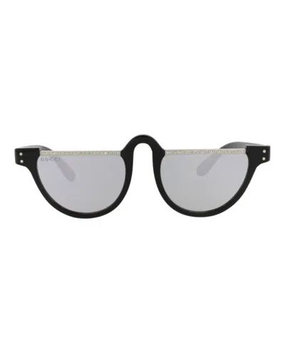 Gucci Round-frame Acetate Sunglasses With Saddle Nose Bridge In Black