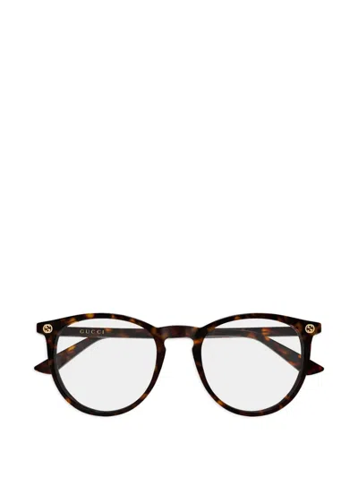 Gucci Round-frame Logo-detail Glasses In Brown