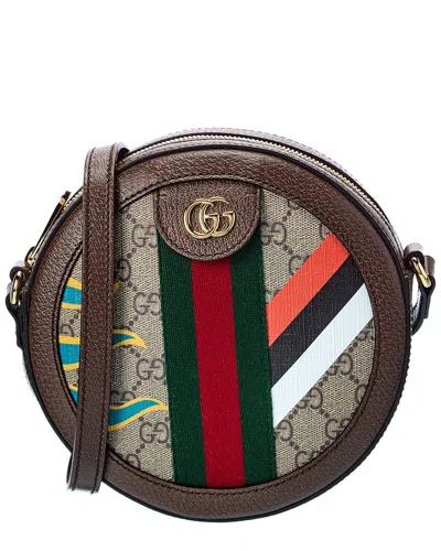 Gucci Round Gg Supreme Canvas & Leather Crossbody In Brown