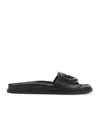 Gucci G Cut Leather Flat Sandals In Black