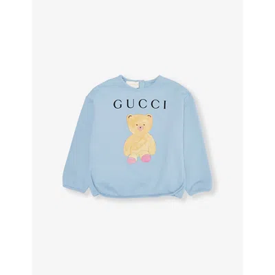 Gucci Babies' Frost Wind/mc Round-neck Brand-print Cotton-jersey Sweatshirt 12-