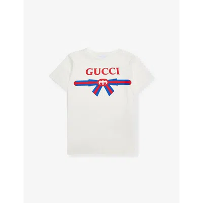 Gucci Kids' Round-neck Brand-print Cotton-jersey T-shirt 4-12 In New White/mc