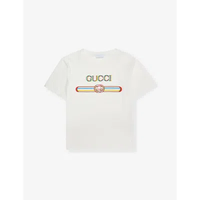 Gucci Kids' Round-neck Brand-print Cotton-jersey T-shirt 4-12 Y In New White/mc