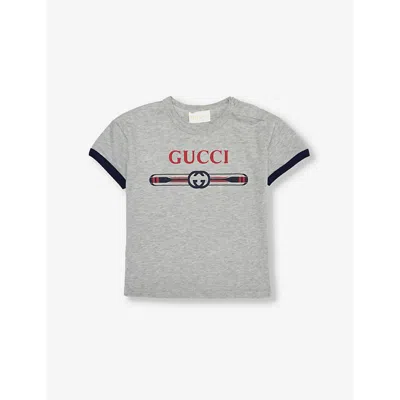 Gucci Babies' Round-neck Brand-print Cotton-jersey T-shirt 6-36 M In Light Grey Mel/mc